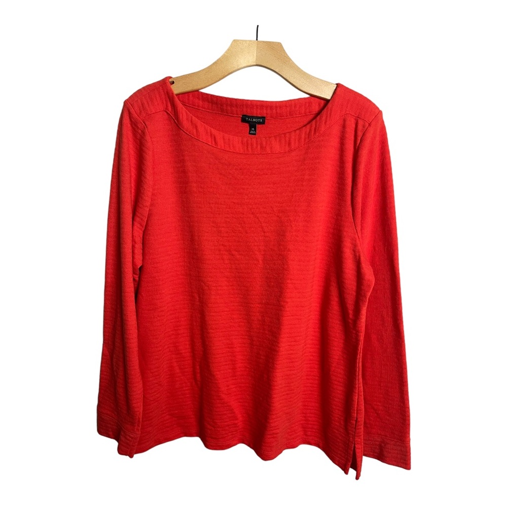 Talbots Sweater Womens XL Cotton Blend Stretch Boat Neck Long Sleeve Orange